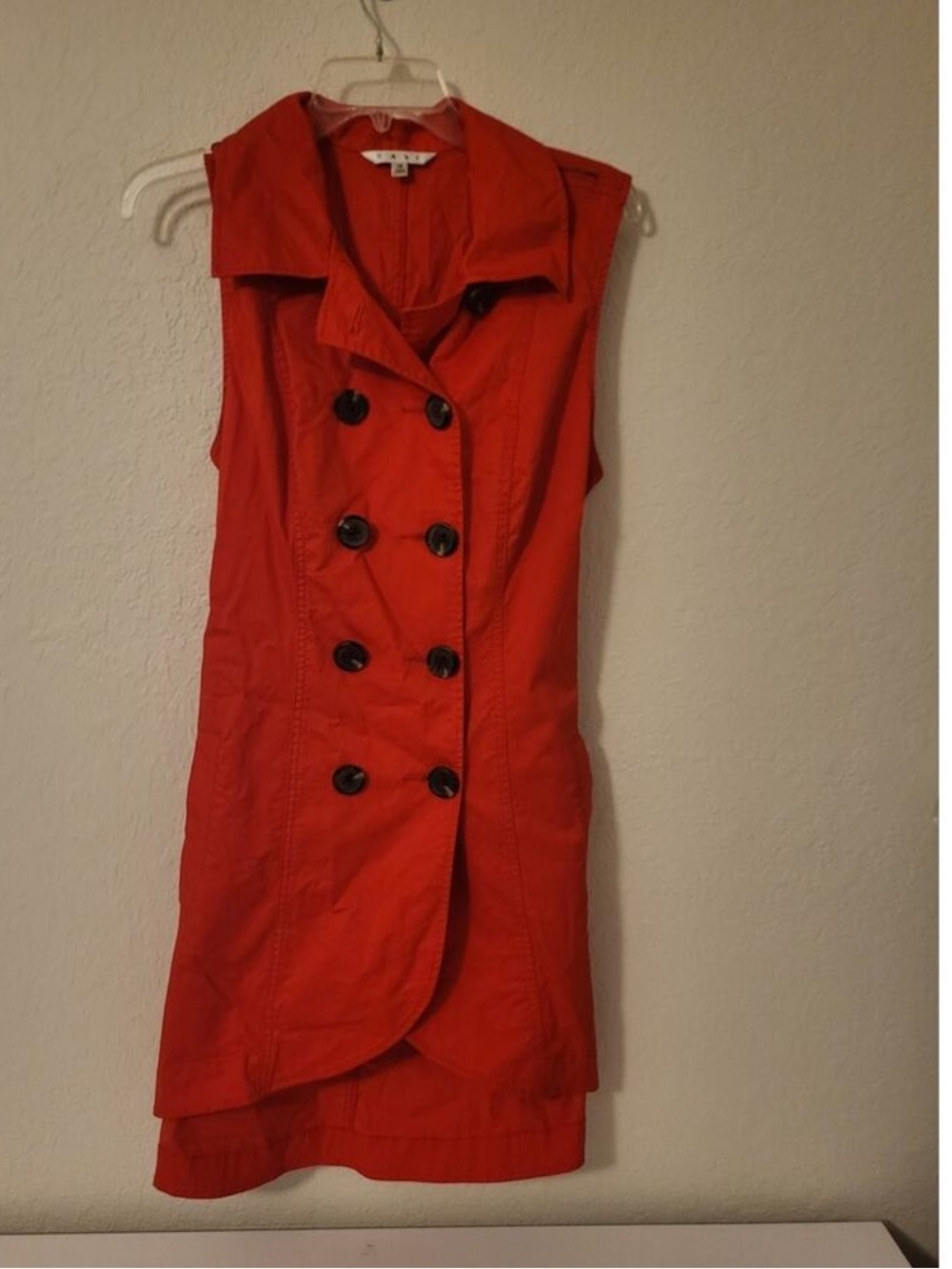 CAbi red Button Down Belted Sleeveless Tunic Coat Dress size 12 Style 334